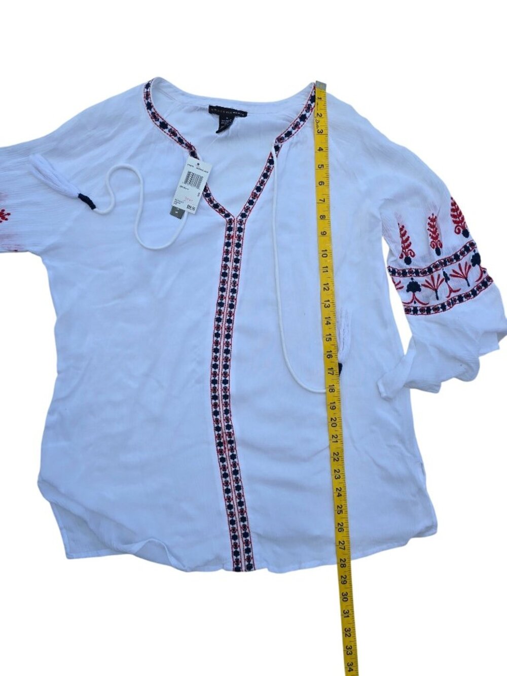Grace Elements Womens Embroidered Boho Blouse White Small Rayon Lightweight New - Picture 5 of 5